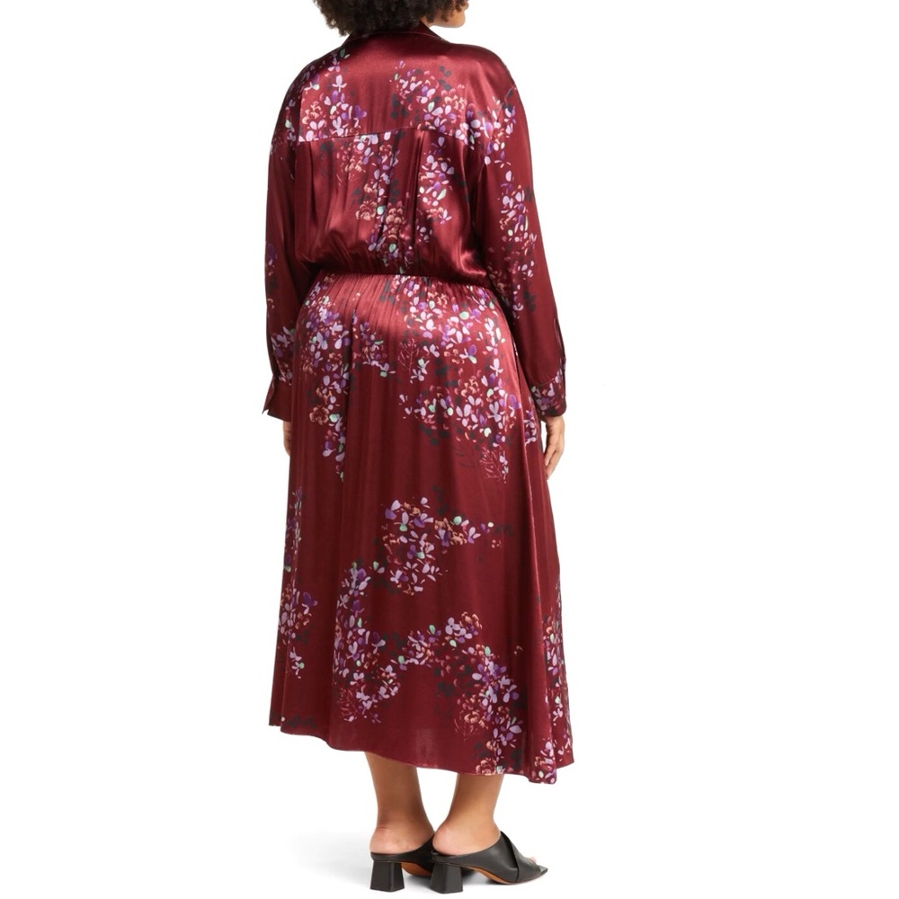 Vince Satin Shirtdress Forsythia Long Sleeve Deep Red Floral Size 3X - Picture 3 of 9